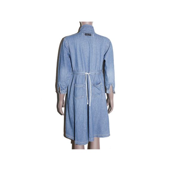 Preppy Denim Shirt Dress A-Line Elegant Coastal Style Dress Medium - Picture 2 of 4